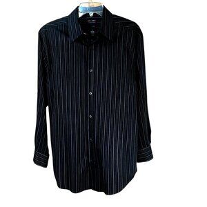 Y2K Grunge Axcess Claiborne Black Striped Cotton Shirt M Classic Fit Vintage